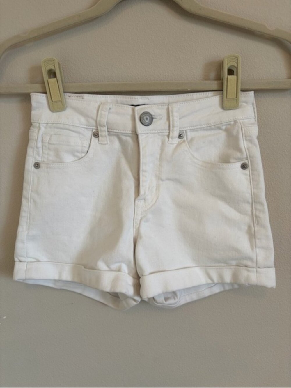 Aeropostale High Rise Midi Cuffed Shorts Size 00 White Demin